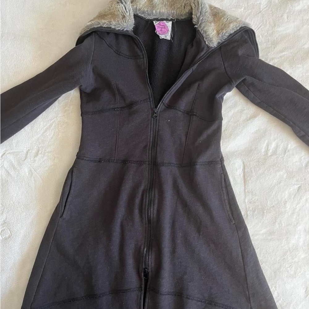 Rare Vintage Free People Full Zipper Long Fur Trimmed Collar Lightweight Jacket